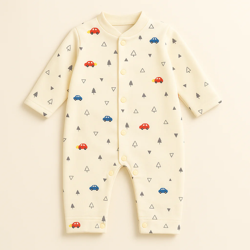 Baby Fleece Romper Cars & Trees Yellow - Sunshine