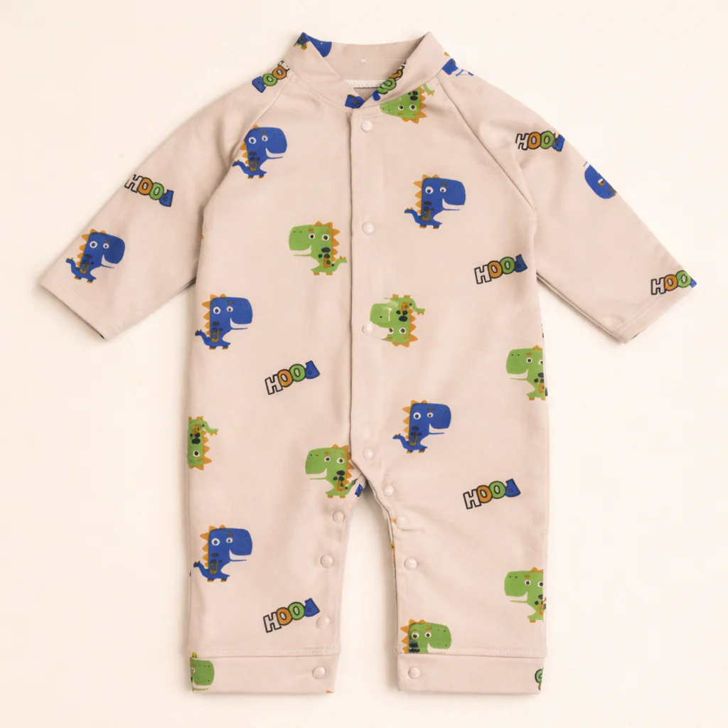 Baby Fleece Romper Dinosaurs Brown - Sunshine