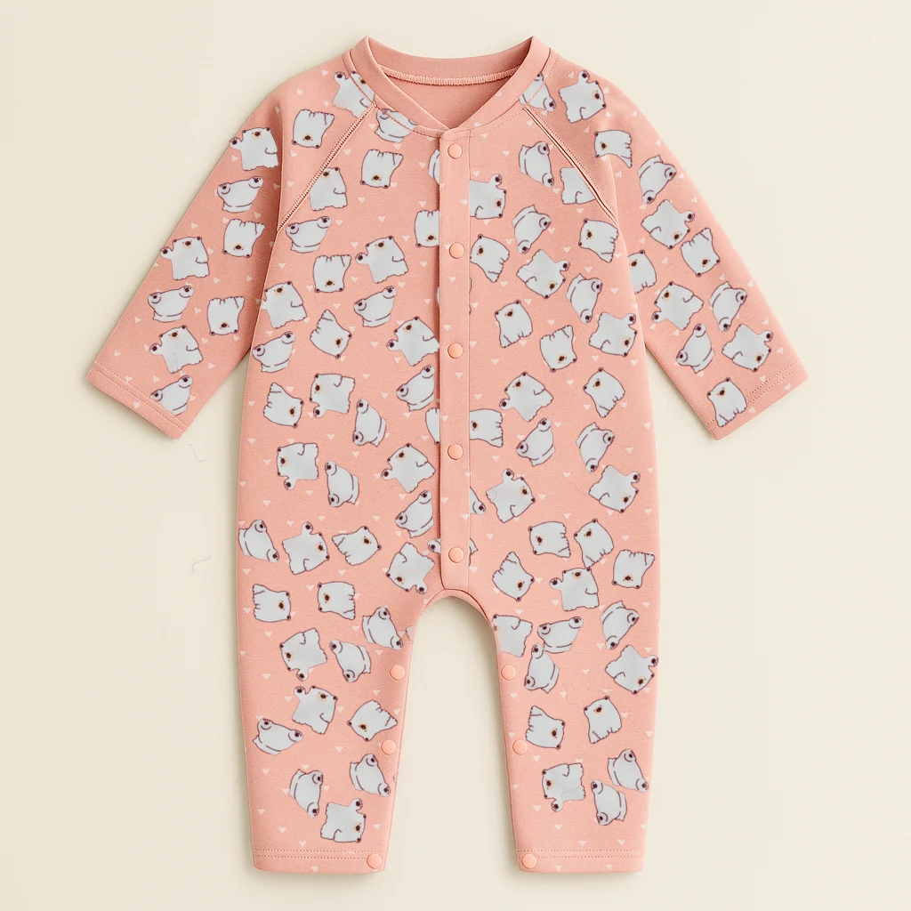 Baby Fleece Romper Polar Bear Pink - Sunshine