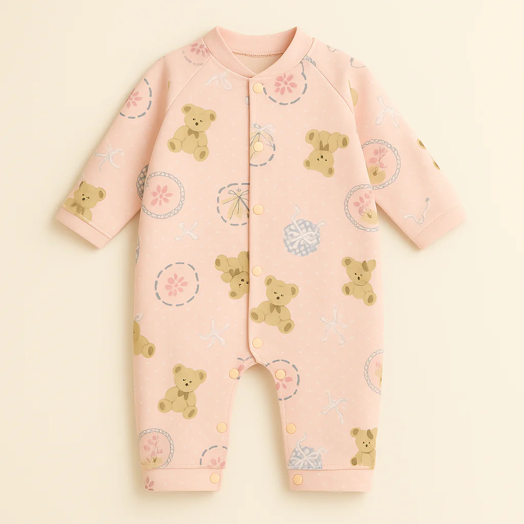 Baby Fleece Romper Teddy Bear Pink - Sunshine