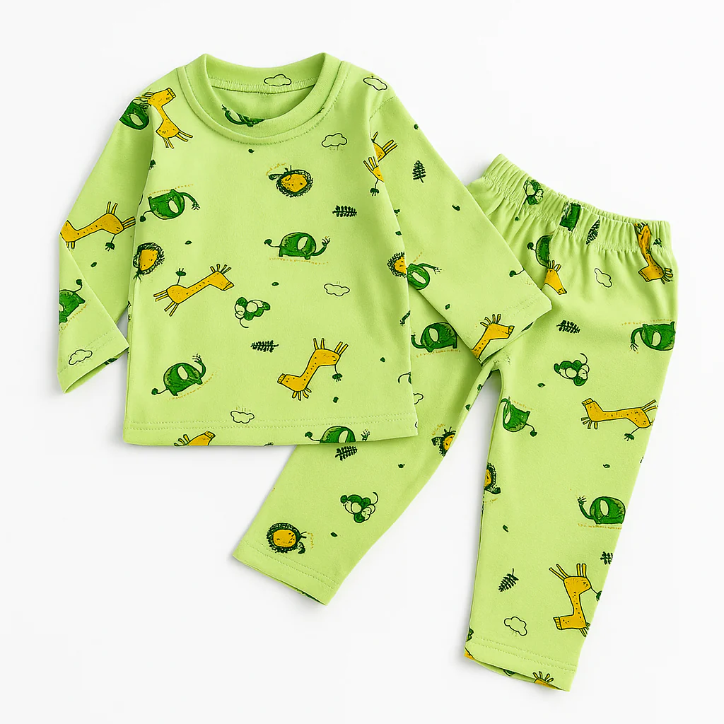Baby Fleece Shirt & Pajama Set Animal Green - Sunshine - Image 2