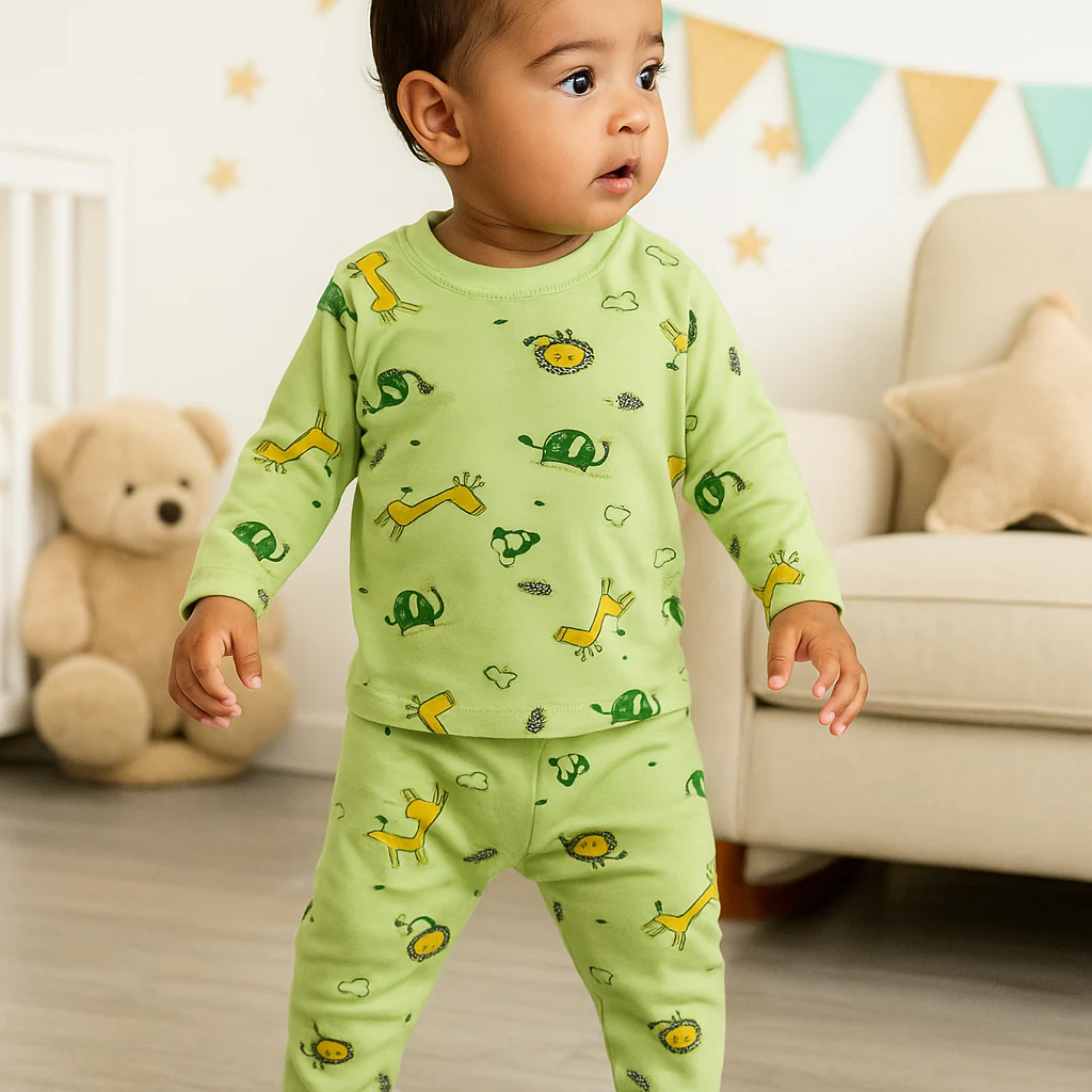 Baby Fleece Shirt & Pajama Set Animal Green - Sunshine - Image 3
