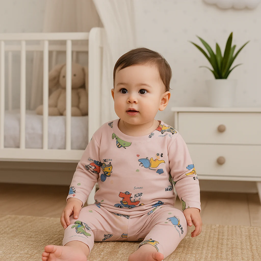 Baby Fleece Shirt & Pajama Set Dino Baby Pink - Sunshine - Image 3