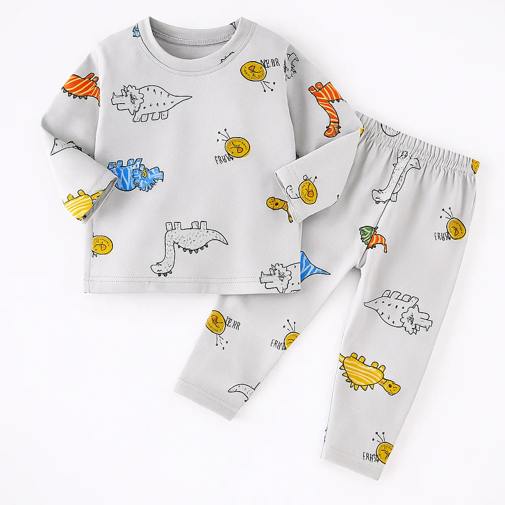 Baby Fleece Shirt & Pajama Set Dino Grey - Sunshine - Image 2