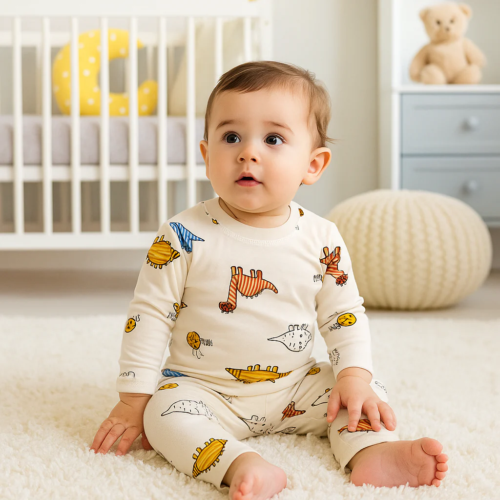 Baby Fleece Shirt & Pajama Set Dino Off White - Sunshine - Image 3