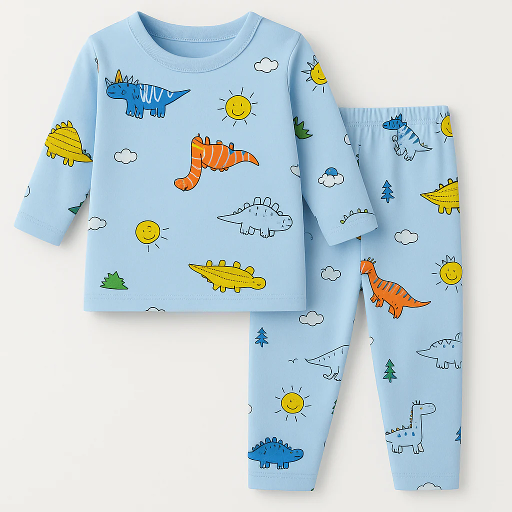 Baby Fleece Shirt & Pajama Set Dino Sky Blue - Sunshine
