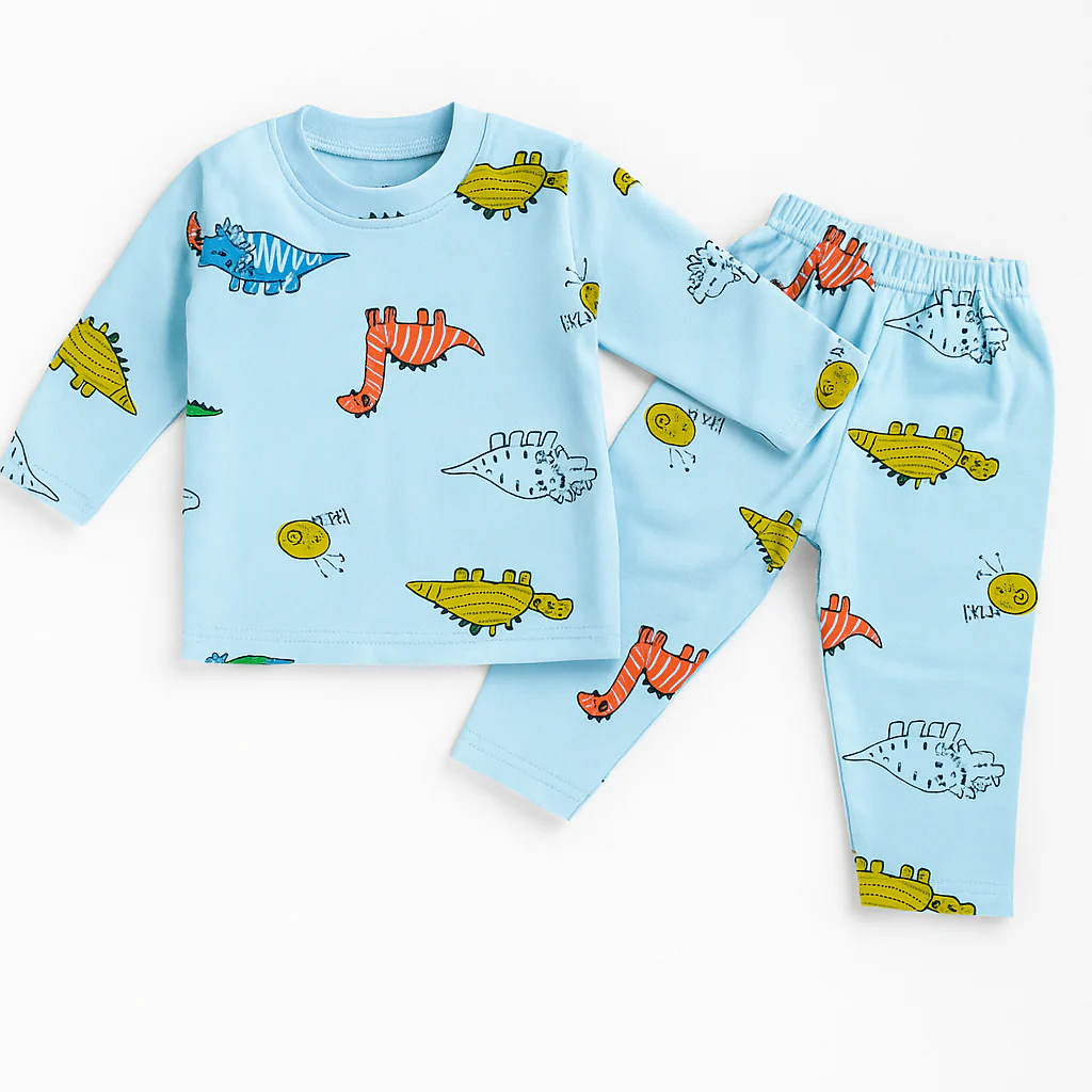 Baby Fleece Shirt & Pajama Set Dino Sky Blue - Sunshine - Image 2