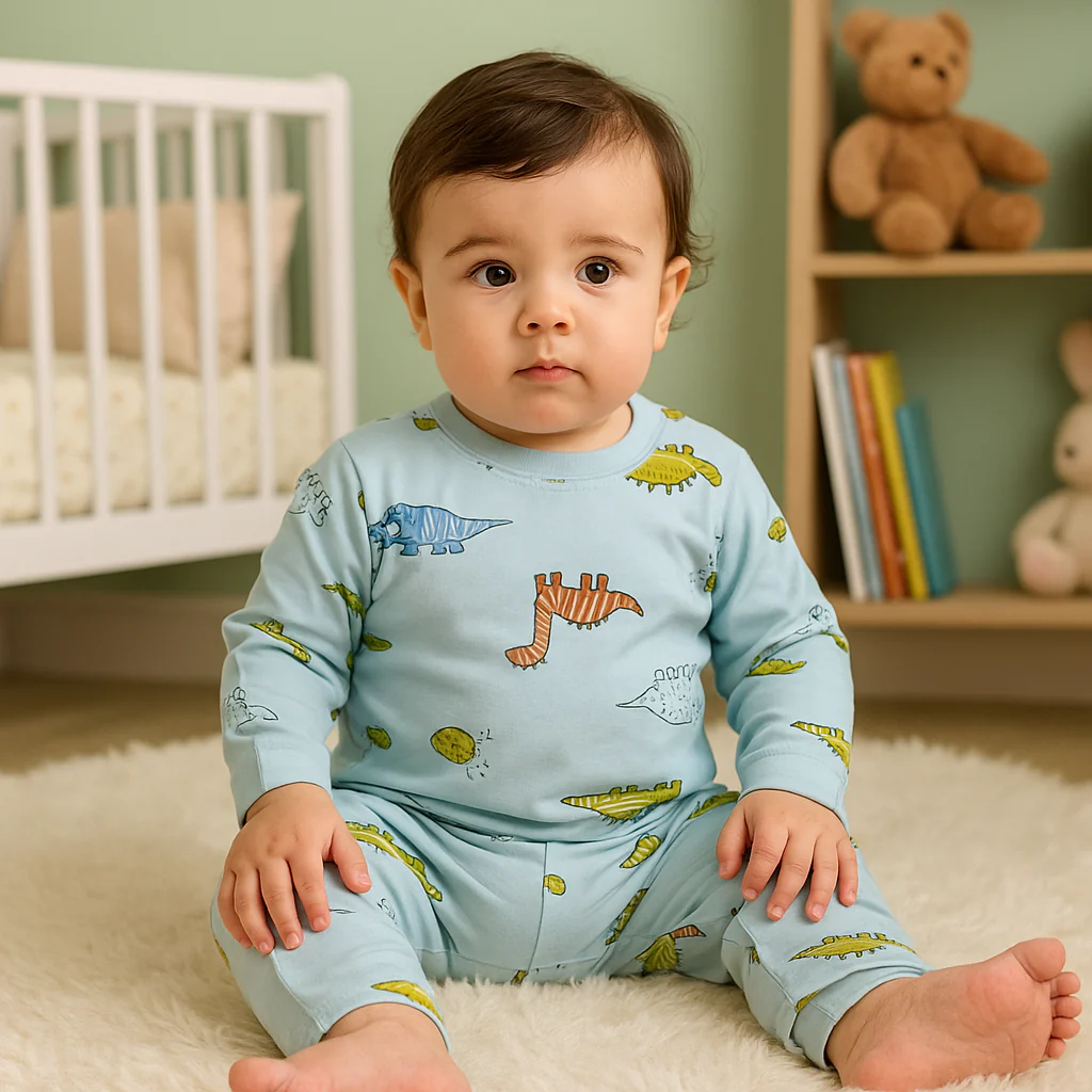 Baby Fleece Shirt & Pajama Set Dino Sky Blue - Sunshine - Image 3