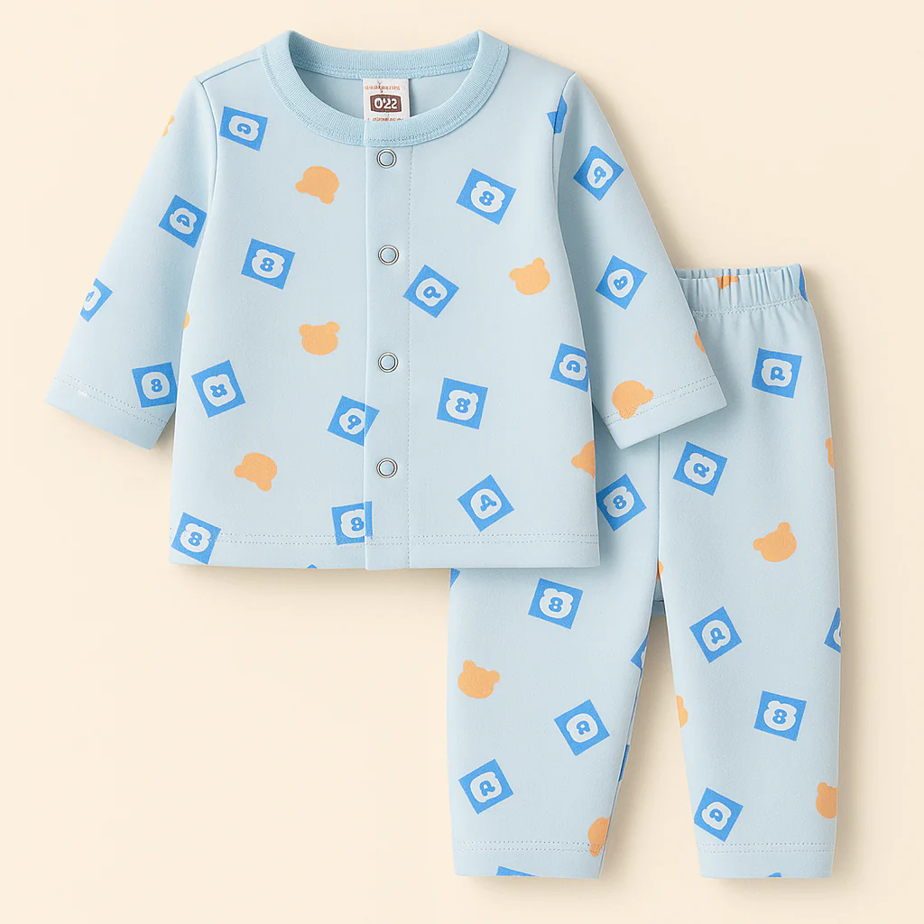 Baby Fleece Sleepsuit Alphabets Blue - Sunshine
