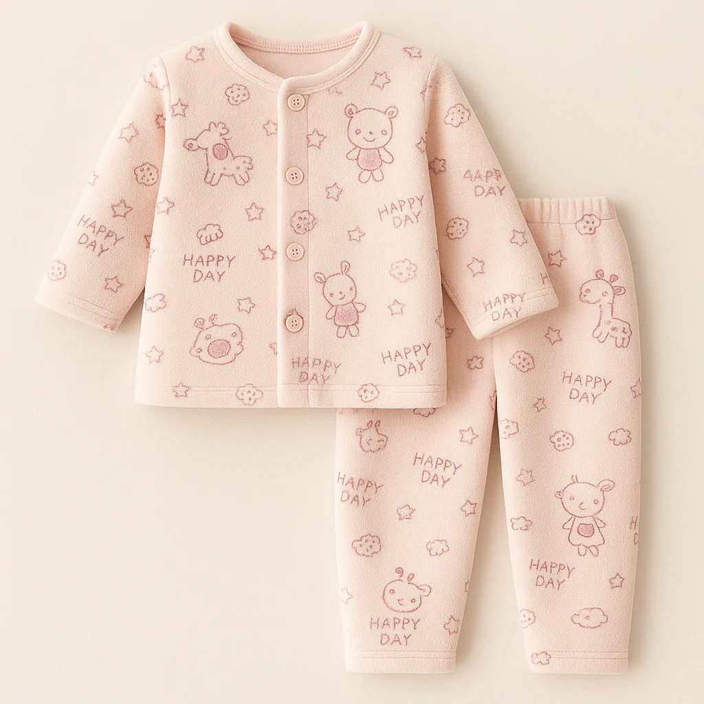 Baby Fleece Sleepsuit Animals Pink - Sunshine