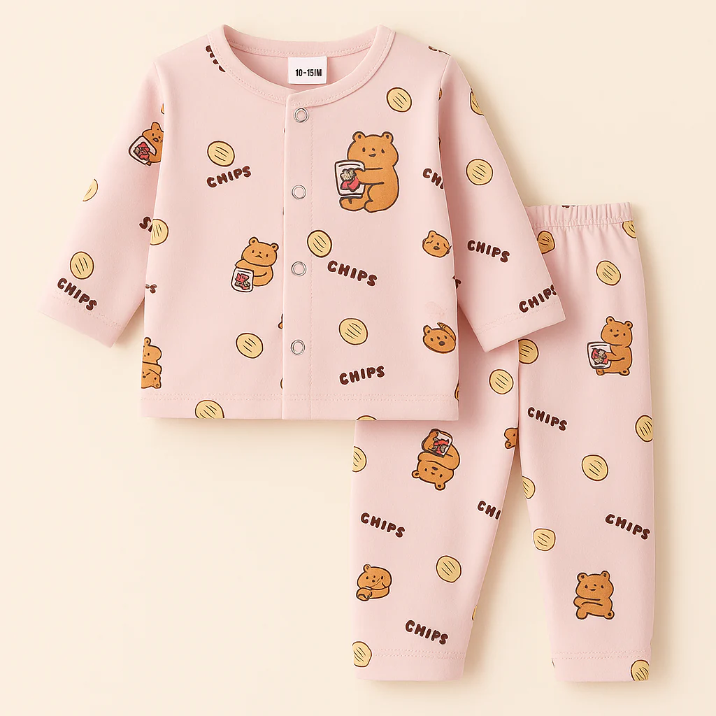 Baby Fleece Sleepsuit Bear Baby Pink - Sunshine