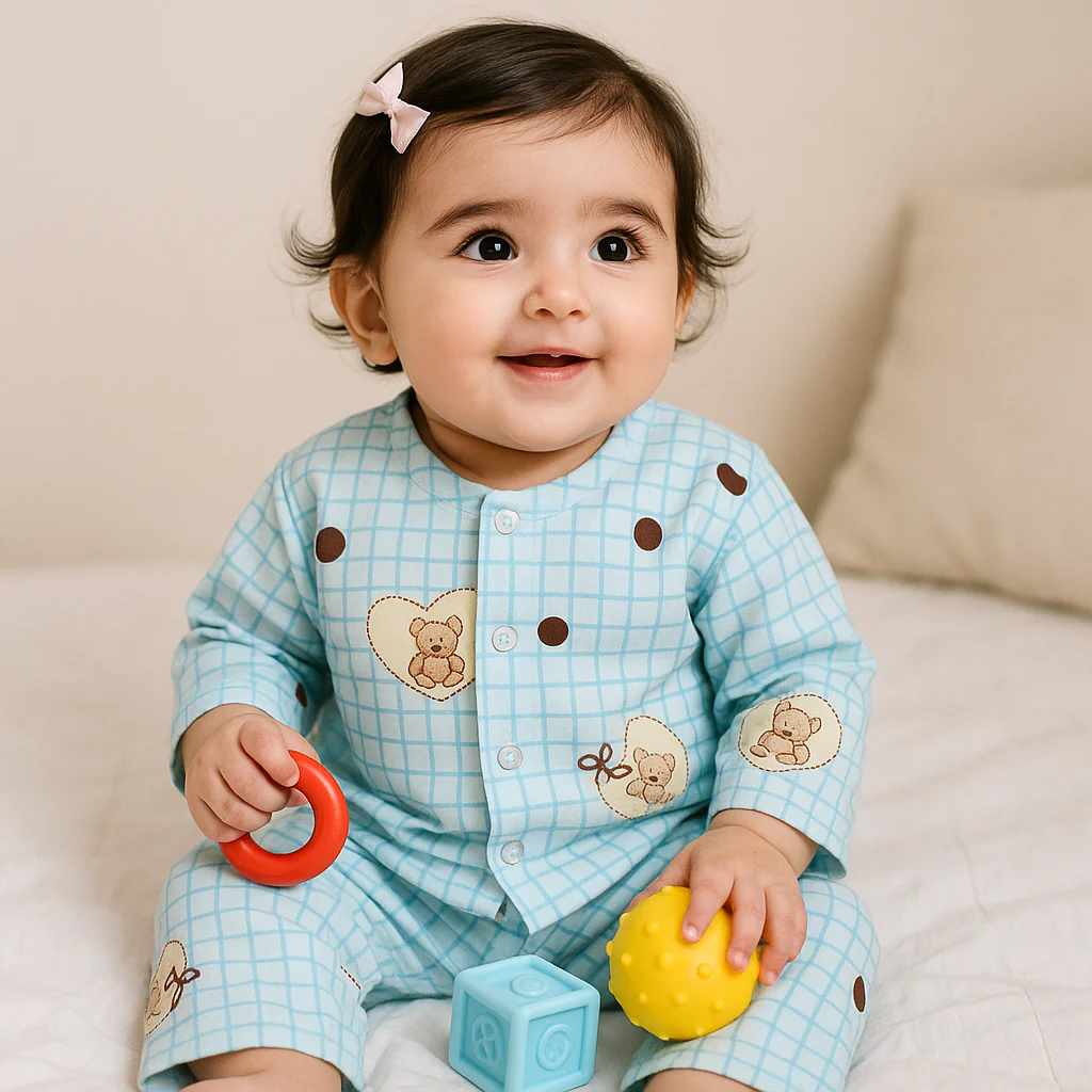 Baby Fleece Sleepsuit Check Blue - Sunshine - Image 2