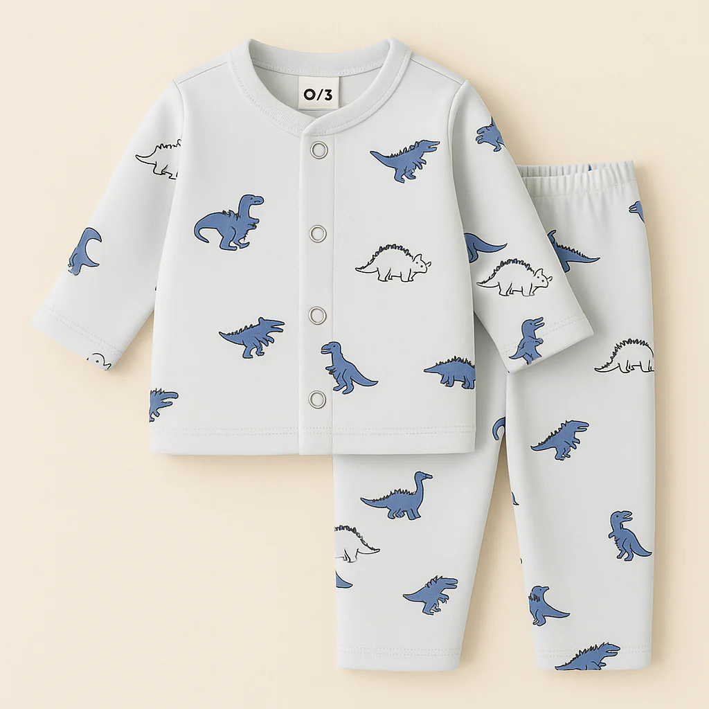 Baby Fleece Sleepsuit Dino Sky Blue - Sunshine