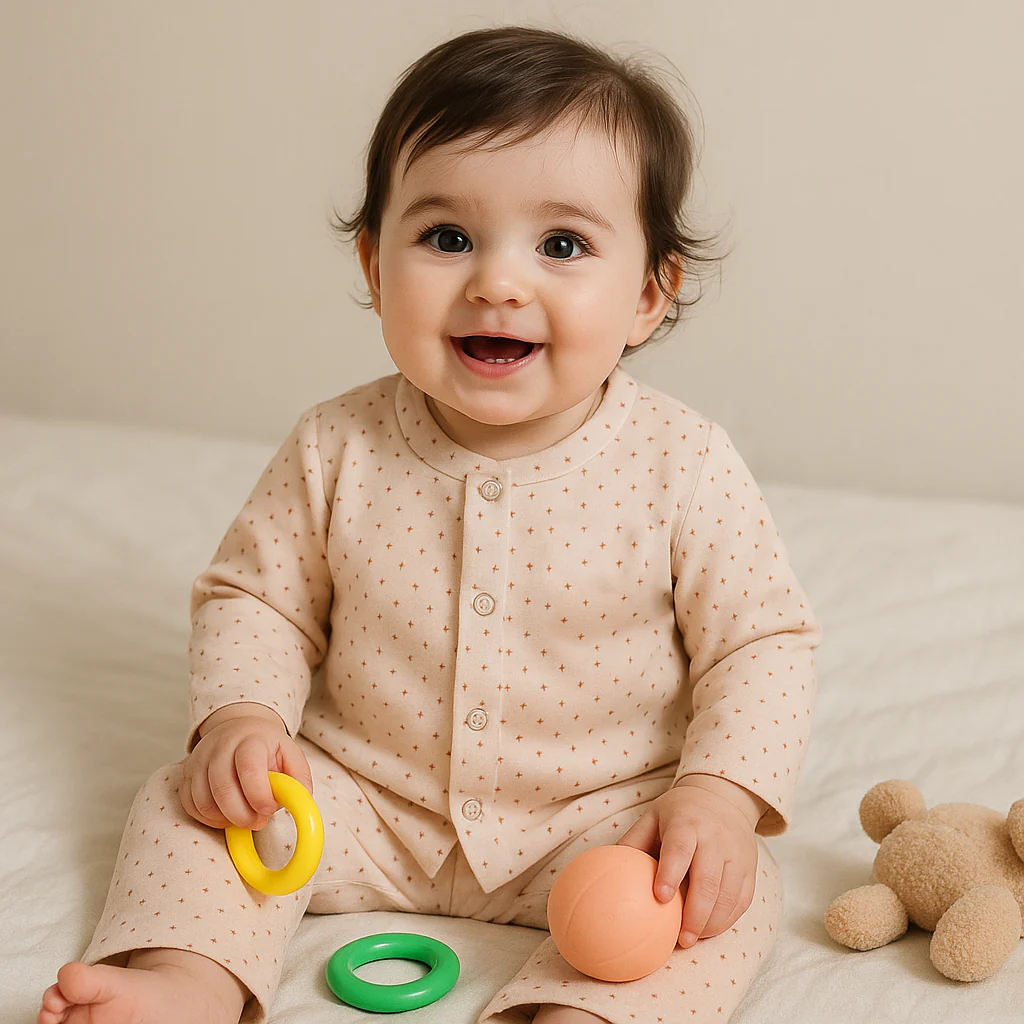 Baby Fleece Sleepsuit Dots Beige - Sunshine - Image 2