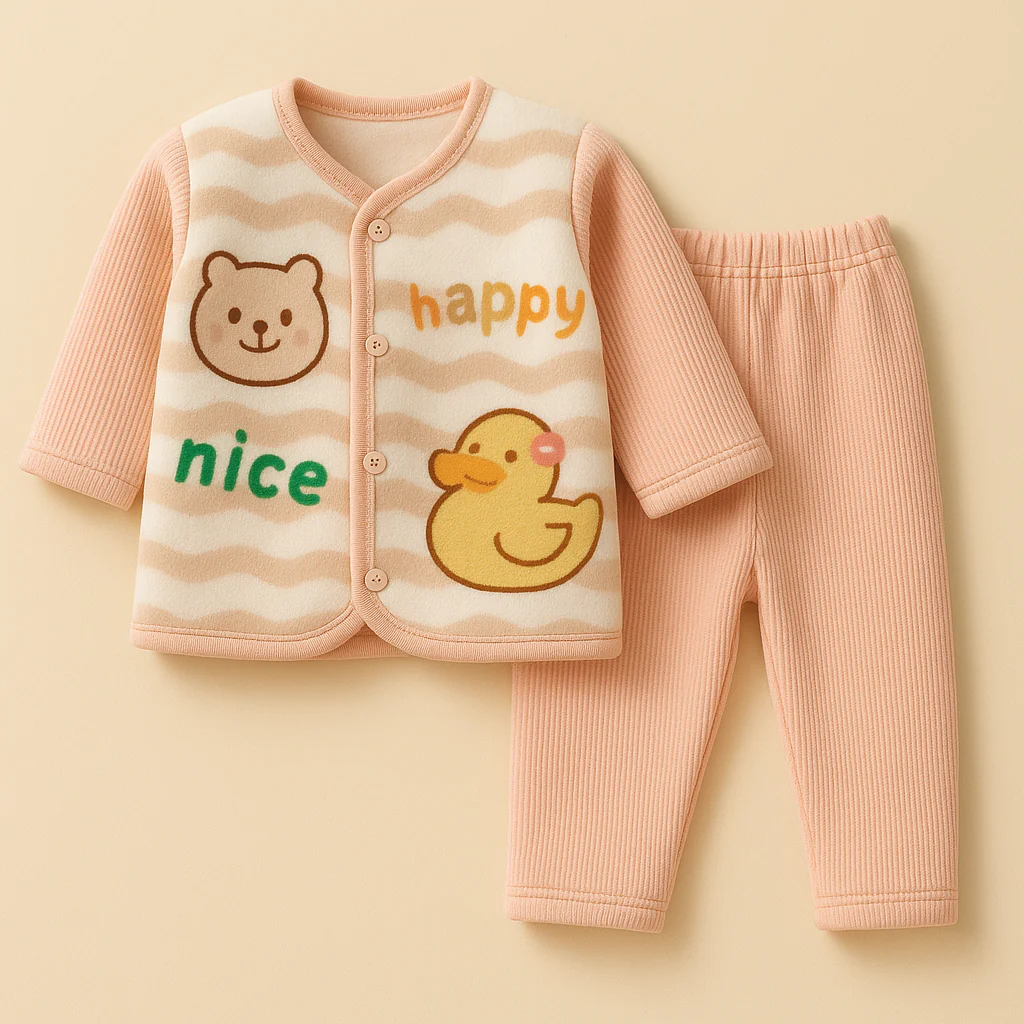 Baby Fleece Sleepsuit Duck Peach (6-12 Months) - Sunshine