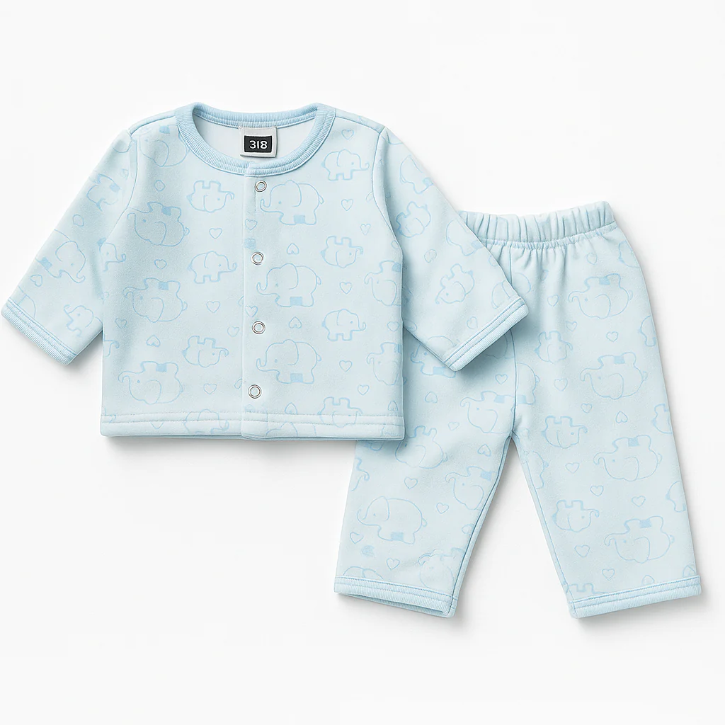 Baby Fleece Sleepsuit Elephant Blue - Sunshine