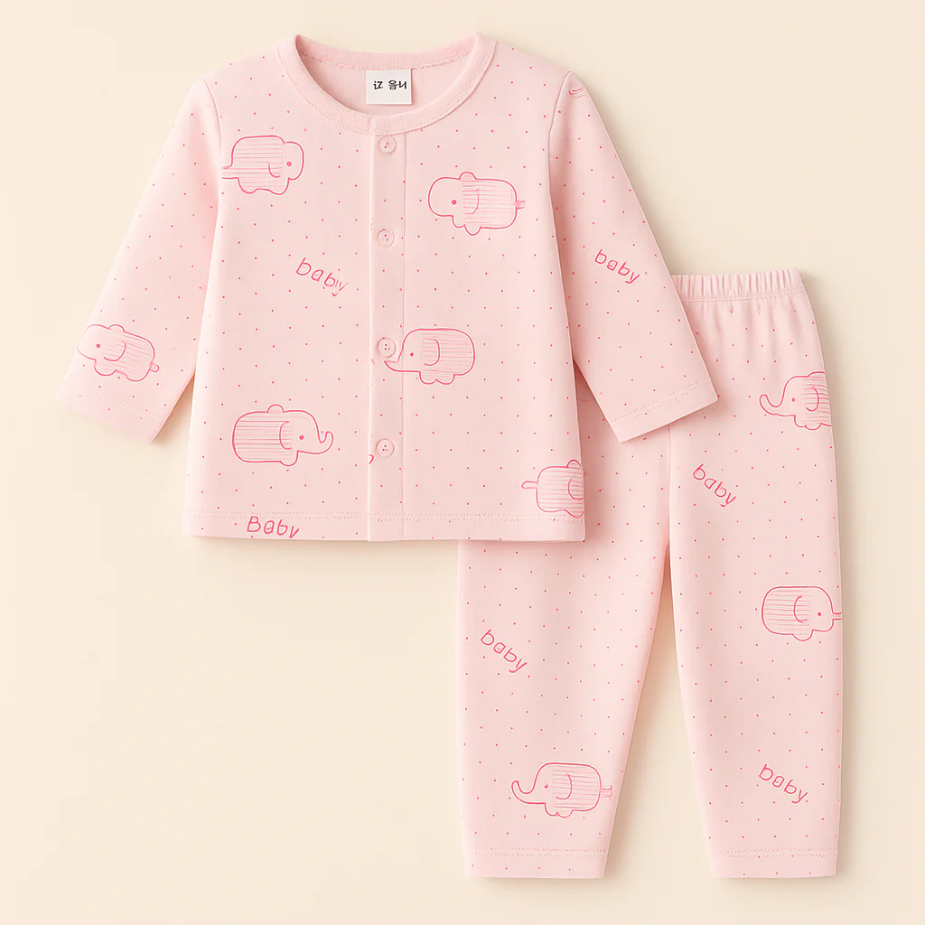 Baby Fleece Sleepsuit Elephants Pink - Sunshine