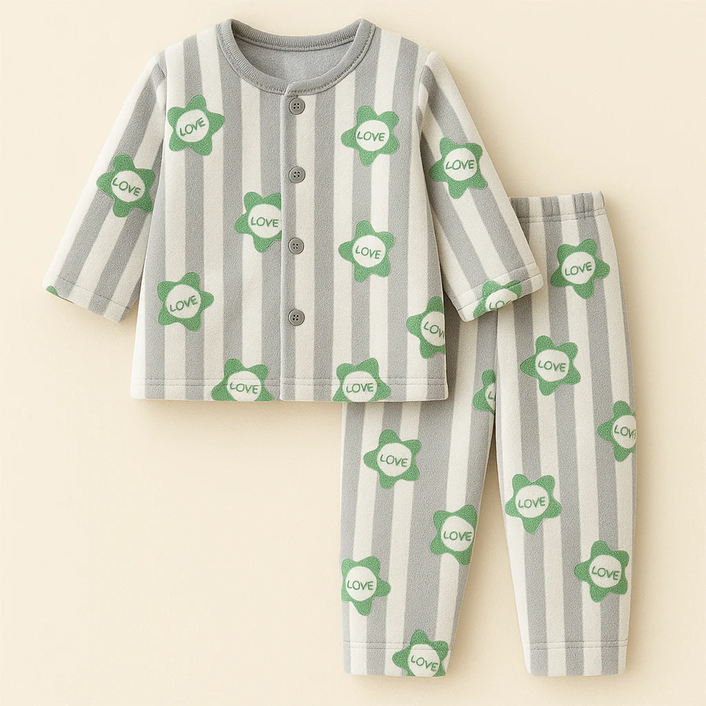 Baby Fleece Sleepsuit Love Green - Sunshine