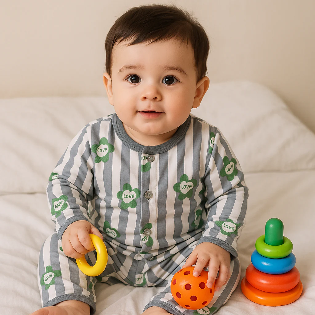 Baby Fleece Sleepsuit Love Green - Sunshine - Image 2