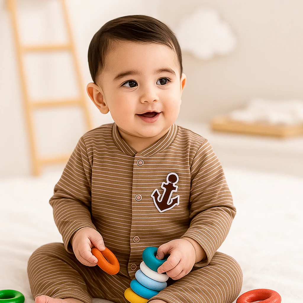 Baby Fleece Sleepsuit Stripes Arrow Brown - Sunshine - Image 2