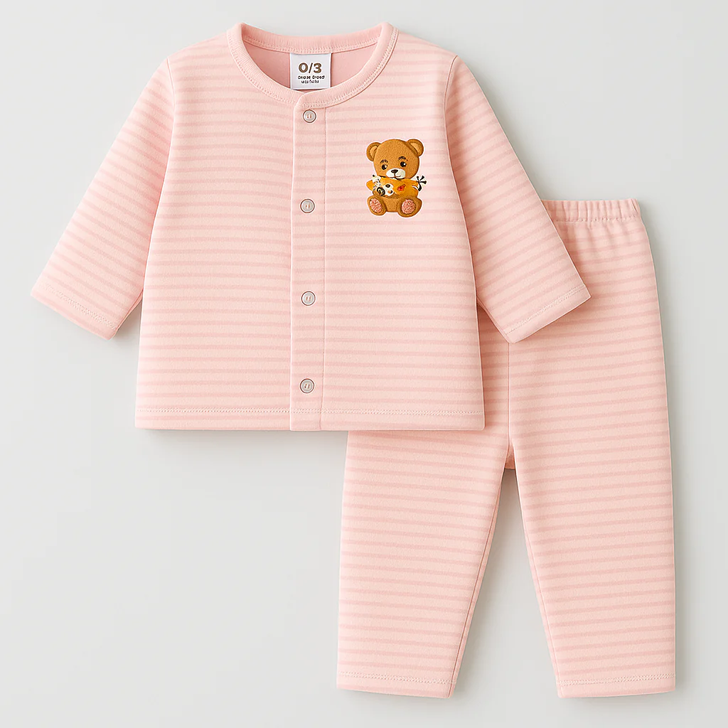 Baby Fleece Sleepsuit Stripes Pink - Sunshine