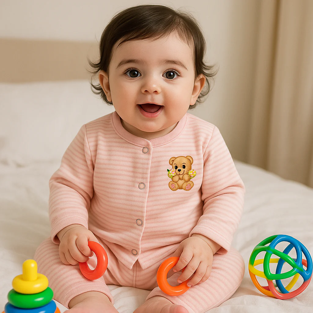 Baby Fleece Sleepsuit Stripes Pink - Sunshine - Image 2