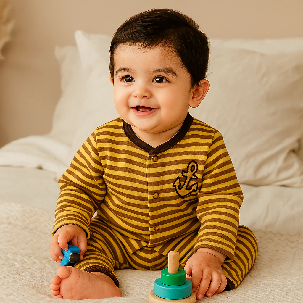 Baby Fleece Sleepsuit Stripes Yellow - Sunshine - Image 2