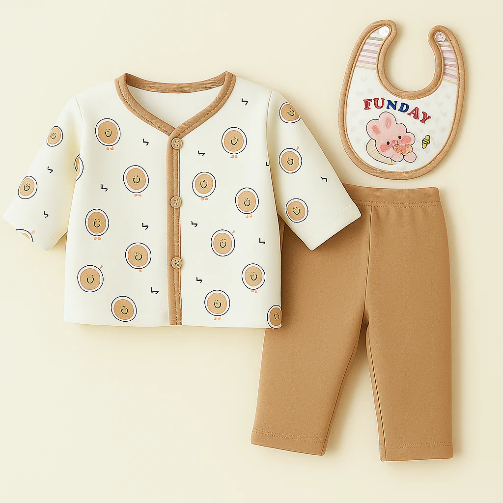 Baby Fleece Sleepsuit With Bib Funday Beige (6-12 Months) - Sunshine