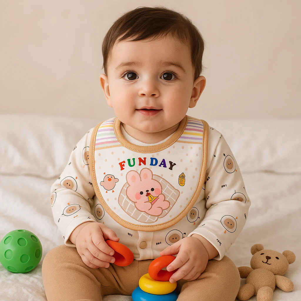 Baby Fleece Sleepsuit With Bib Funday Beige (6-12 Months) - Sunshine - Image 2