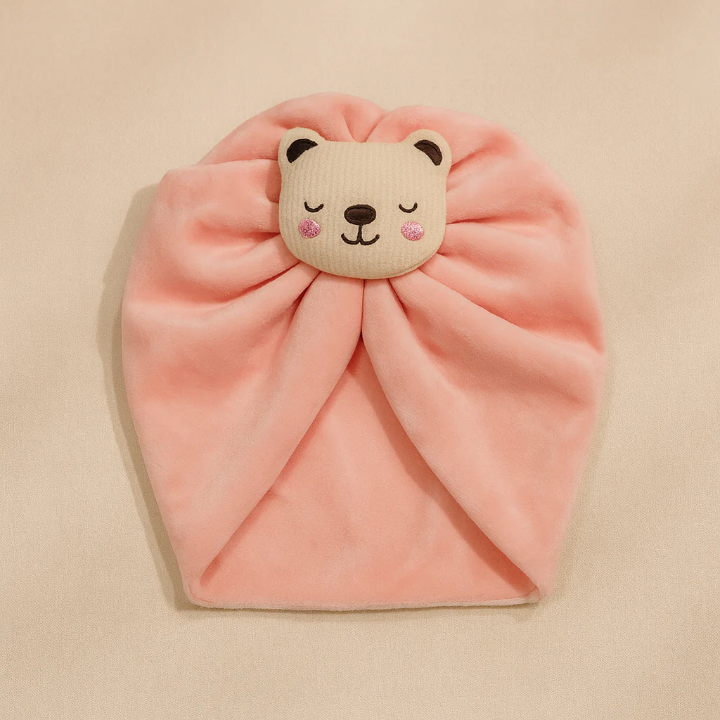 Baby Fleece Turban Cap Bear Pink - Sunshine