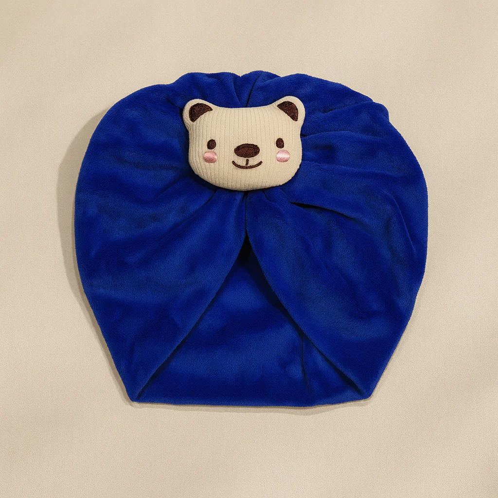 Baby Fleece Turban Cap Bear Royal Blue - Sunshine