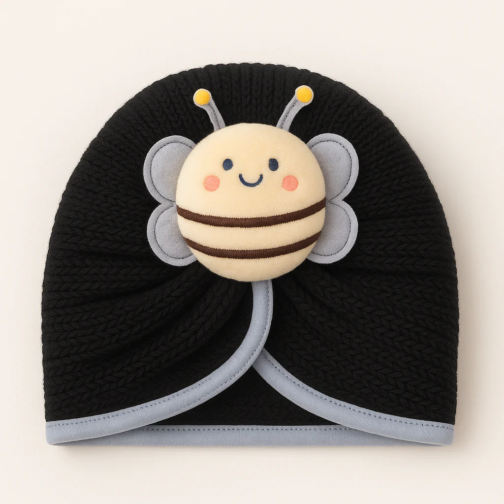 Baby Fleece Turban Cap Bee Black - Sunshine