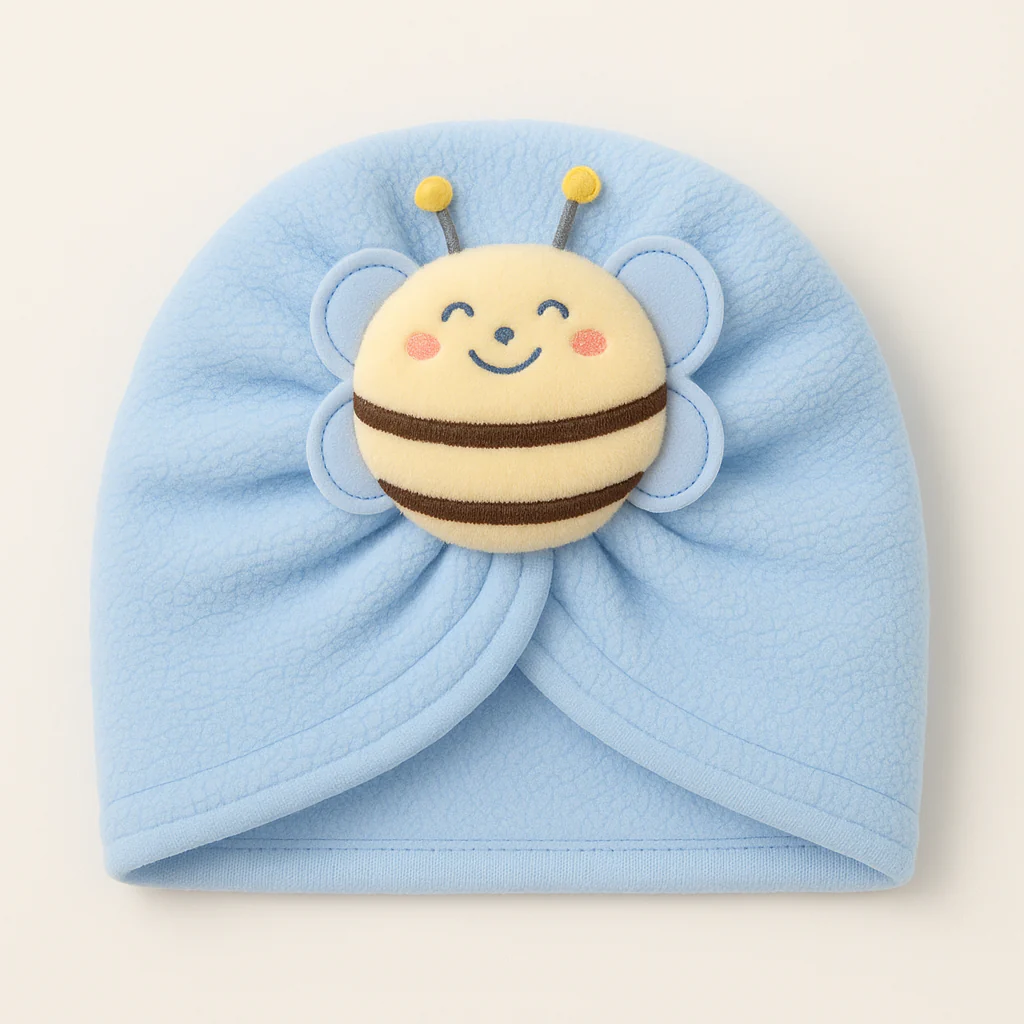 Baby Fleece Turban Cap Bee Blue - Sunshine