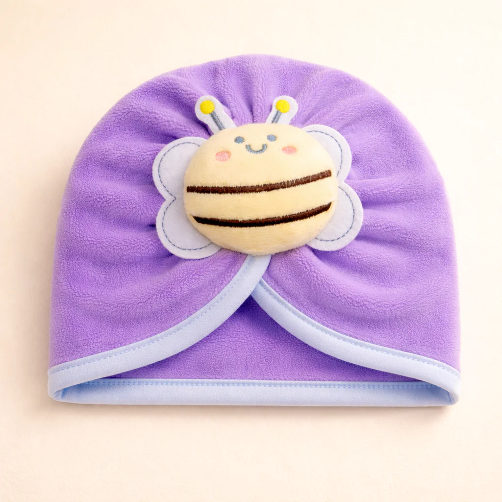Baby Fleece Turban Cap Bee Purple - Sunshine