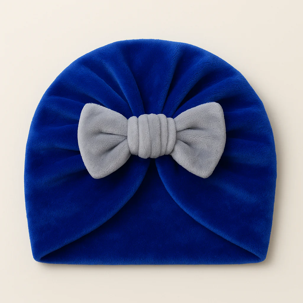Baby Fleece Turban Cap Blue & Grey - Sunshine