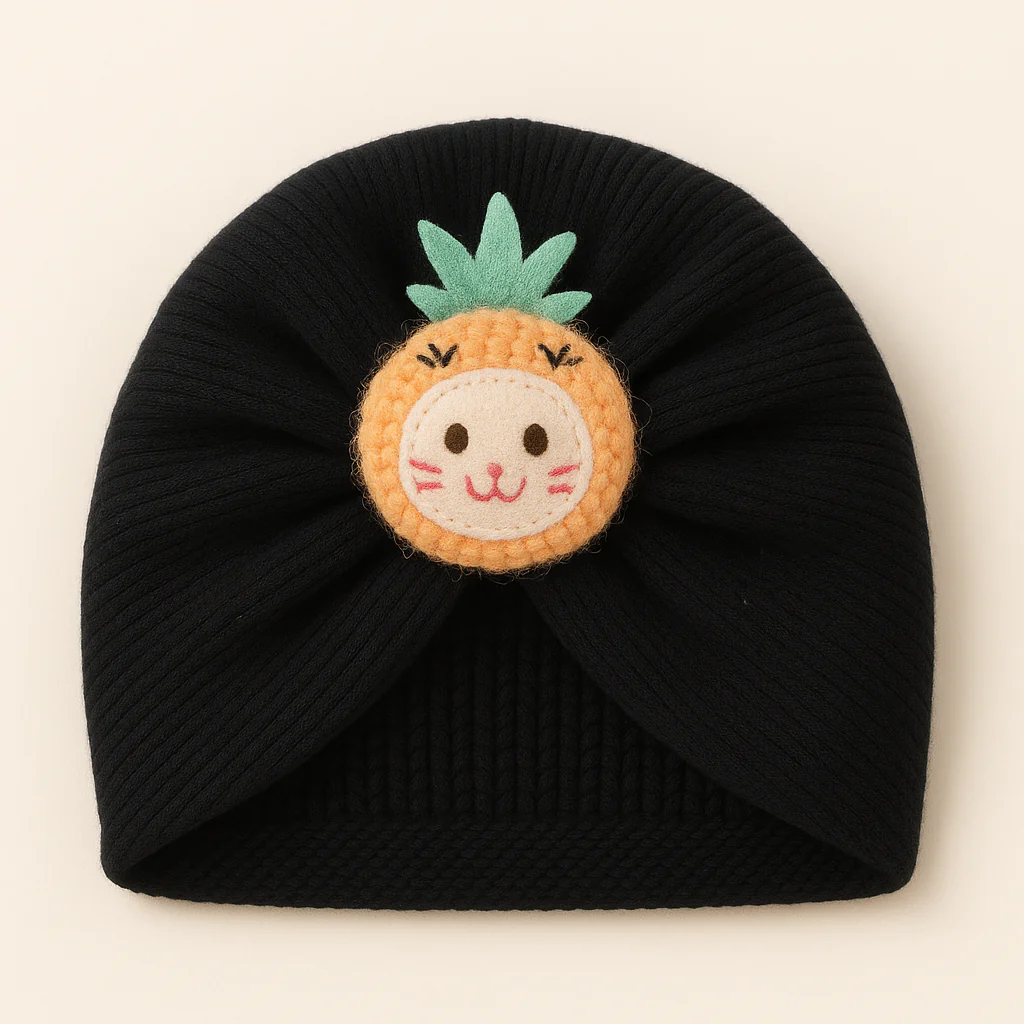 Baby Fleece Turban Cap Labubu Black - Sunshine