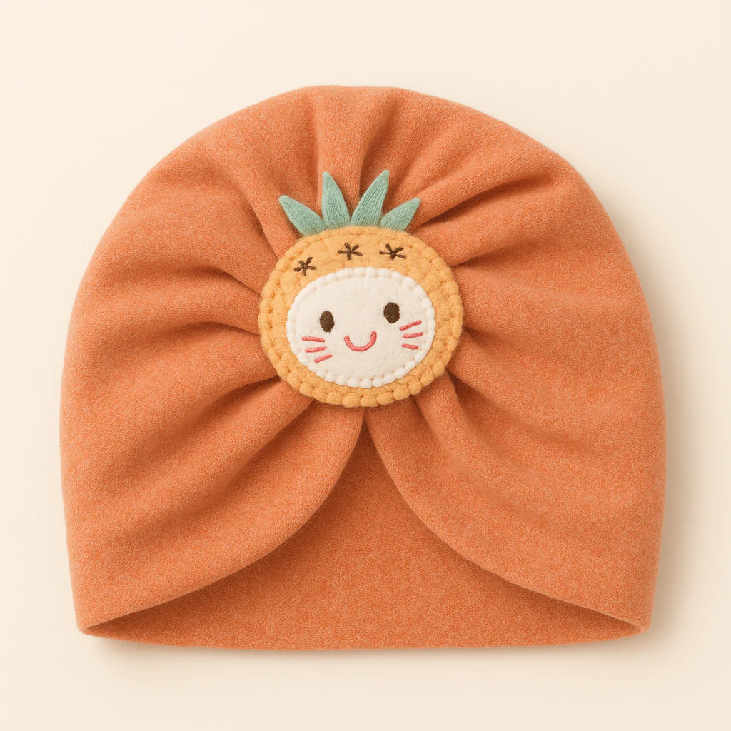 Baby Fleece Turban Cap Labubu Peach - Sunshine