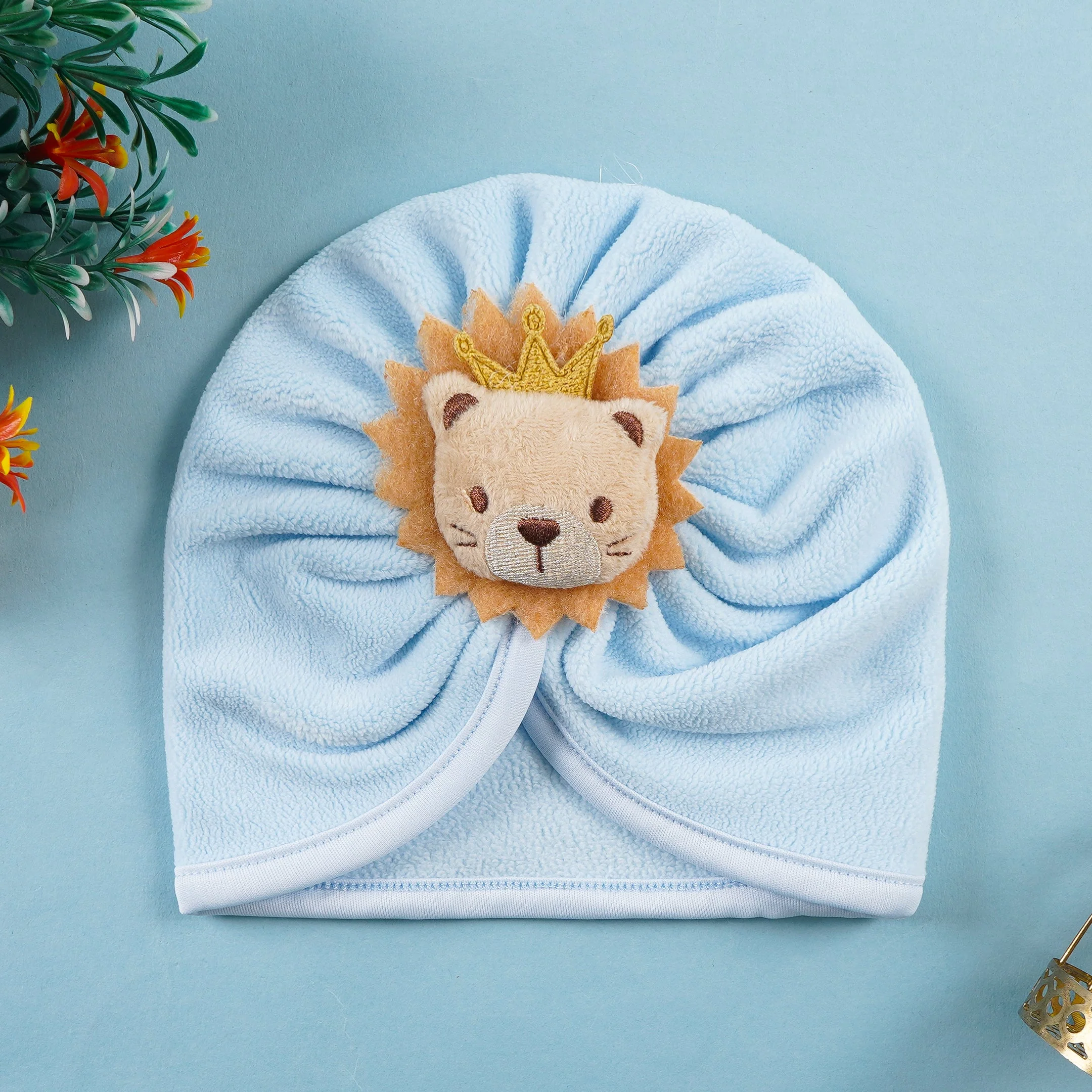 Baby Fleece Turban Cap Lion Blue - Sunshine - Image 2