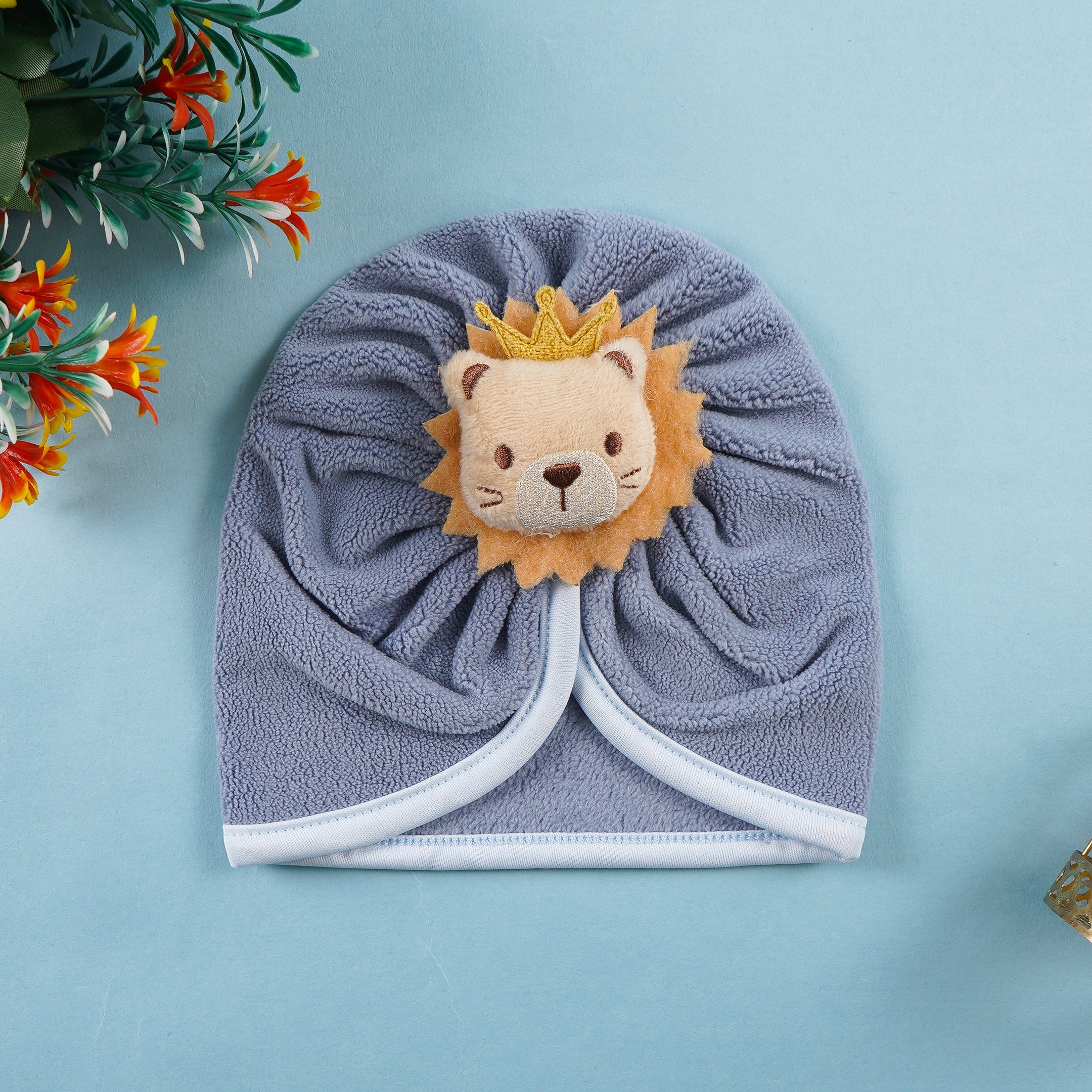 Baby Fleece Turban Cap Lion Grey - Sunshine - Image 2