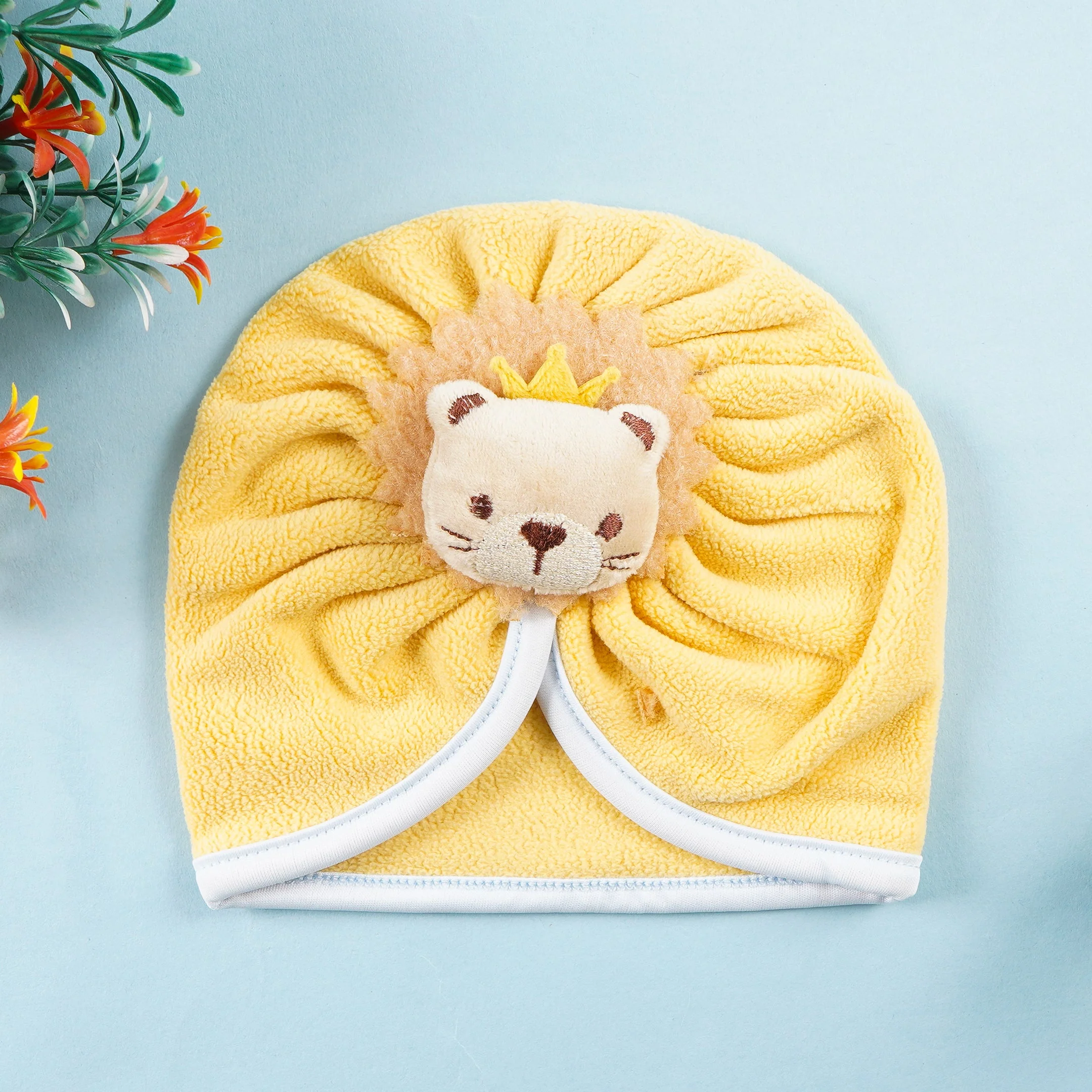 Baby Fleece Turban Cap Lion Mustard - Sunshine - Image 2