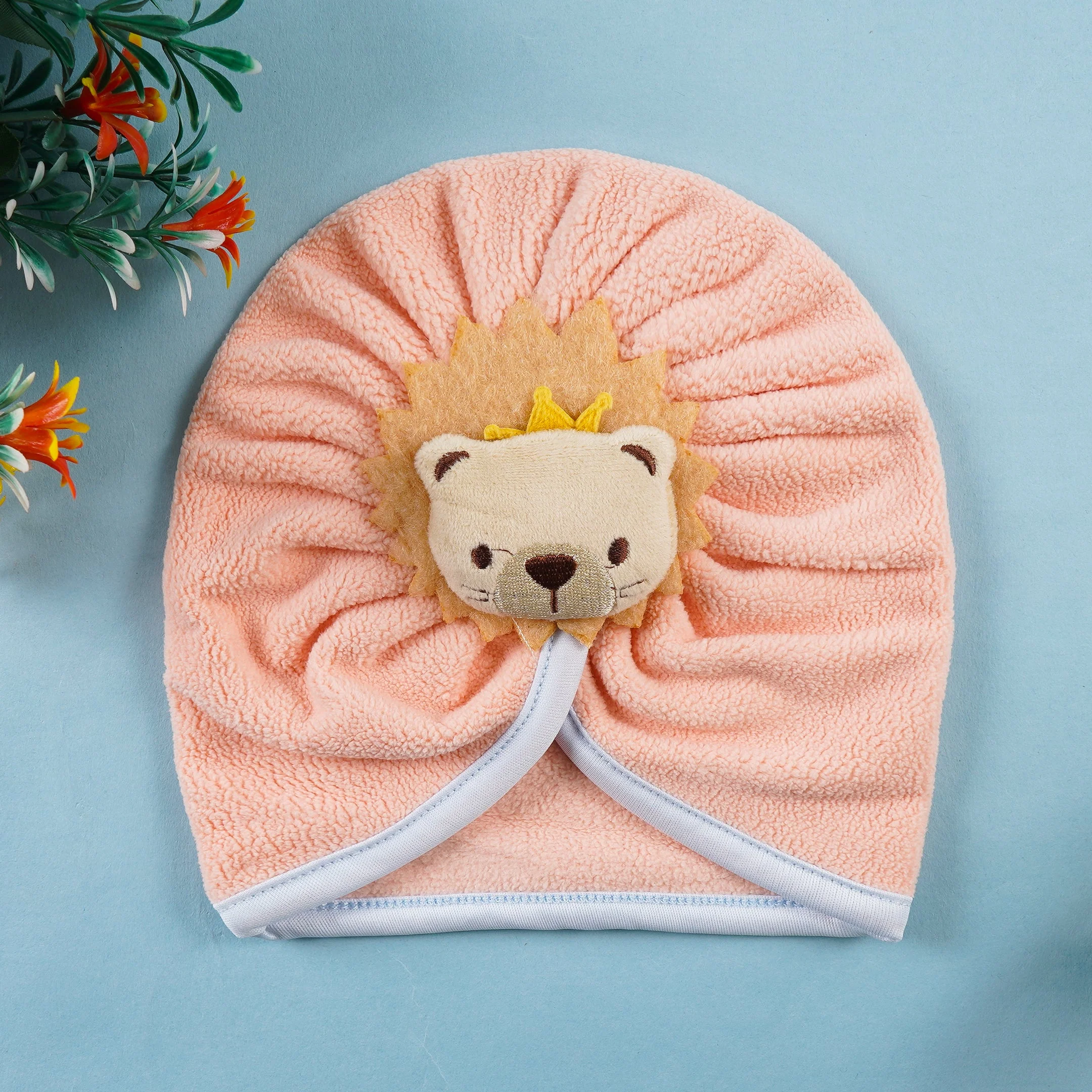 Baby Fleece Turban Cap Lion Peach - Sunshine - Image 2