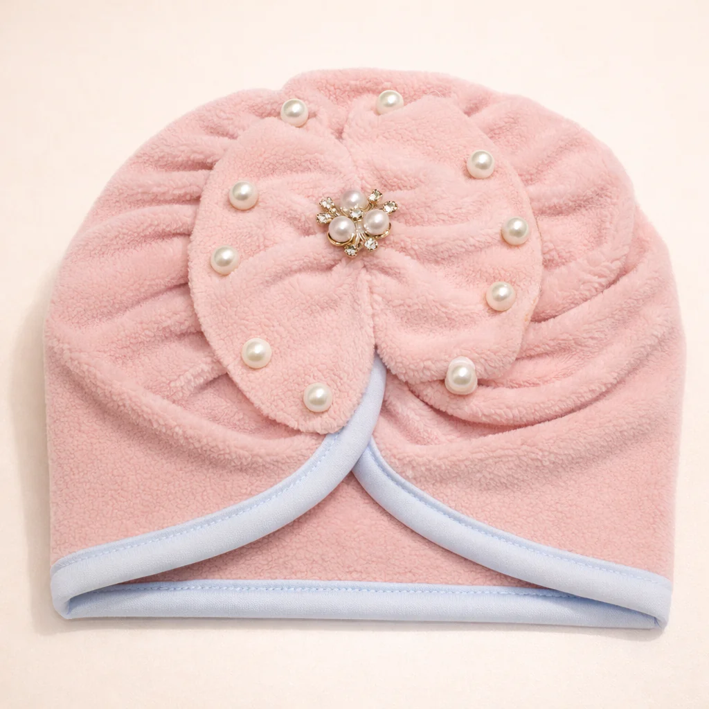 Baby Fleece Turban Cap Pearls Pink - Sunshine