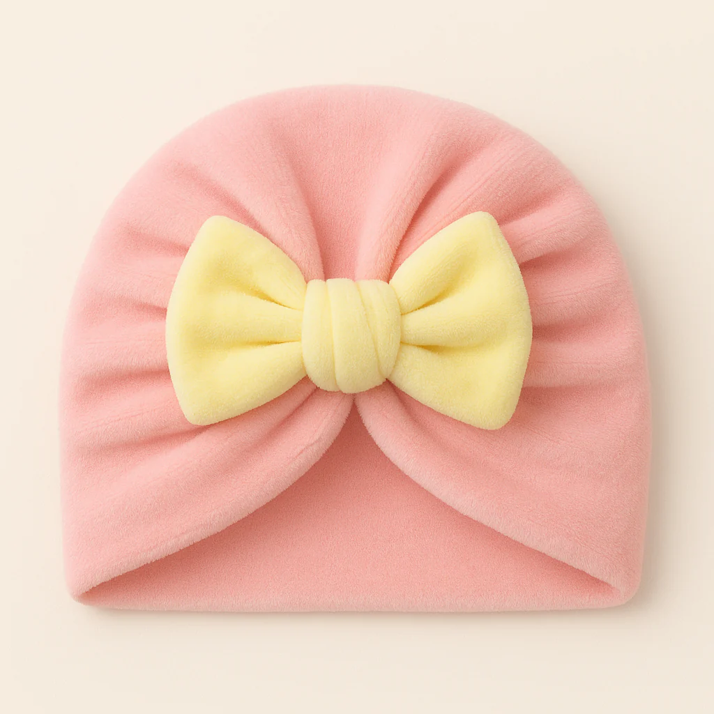 Baby Fleece Turban Cap Pink & Yellow - Sunshine