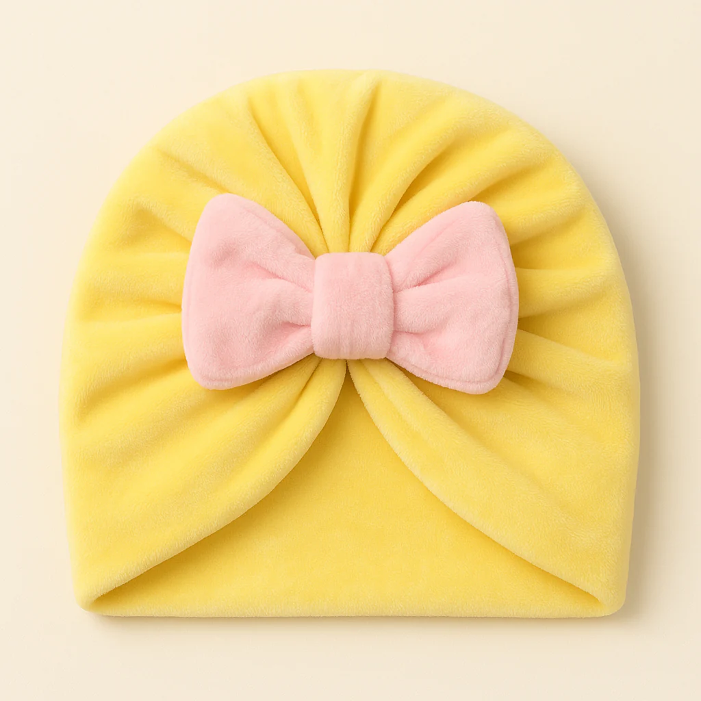 Baby Fleece Turban Cap Yellow & Pink - Sunshine