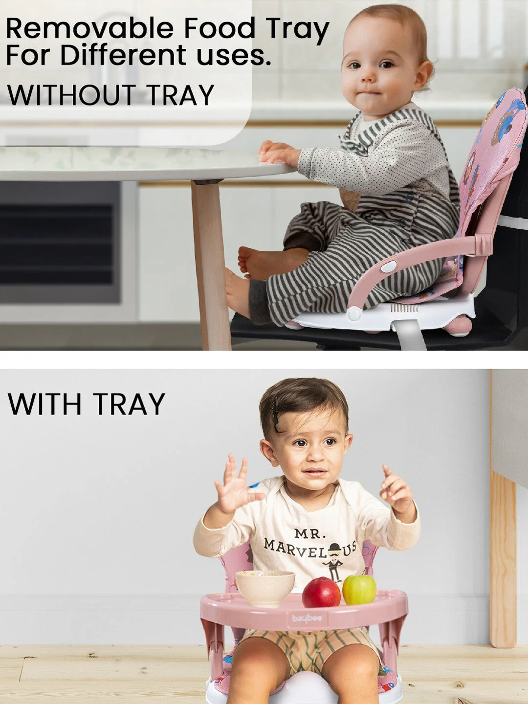 Baby Foldable Booster Dining Chair Portable Peach - Sunshine - Image 3