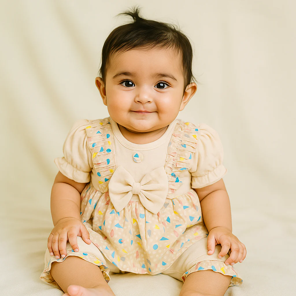 Baby Frock & Short Set Flowers Beige - Sunshine