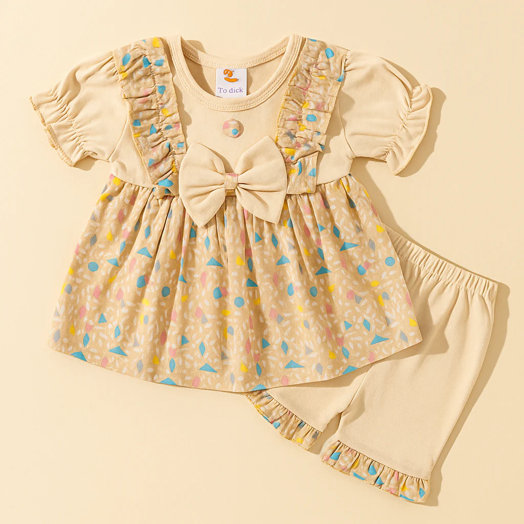 Baby Frock & Short Set Flowers Beige - Sunshine - Image 2