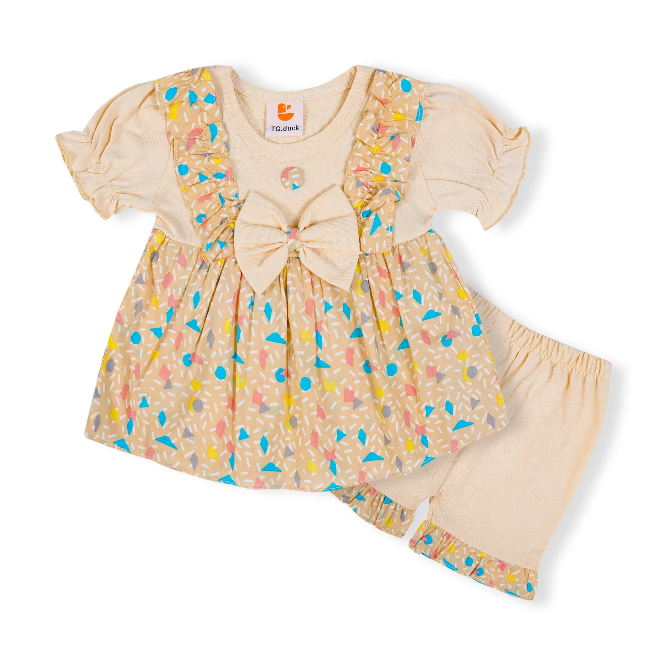 Baby Frock & Short Set Flowers Beige - Sunshine - Image 3