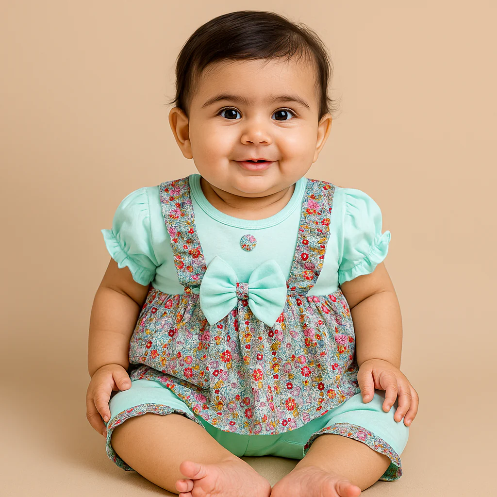 Baby Frock & Short Set Flowers Green - Sunshine