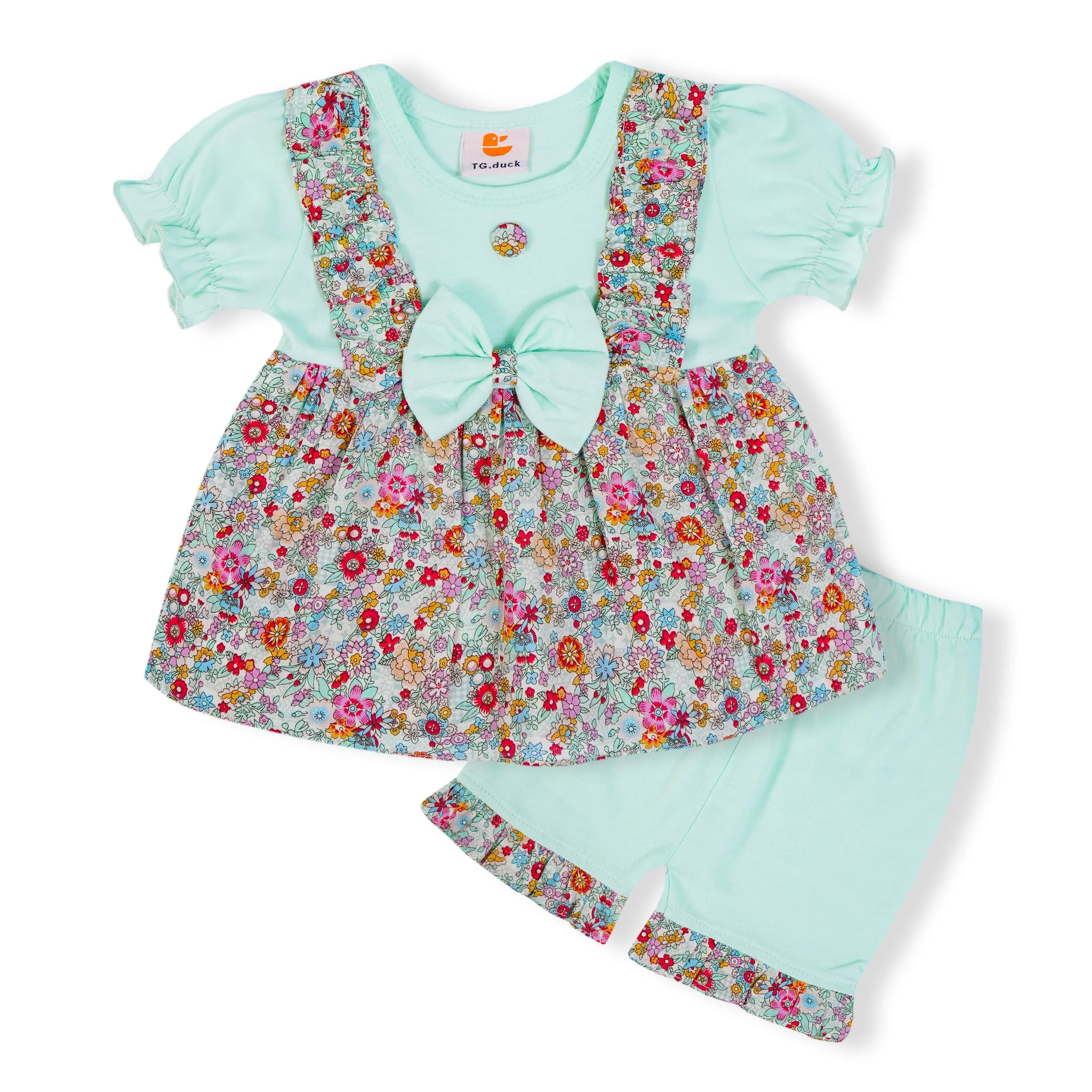 Baby Frock & Short Set Flowers Green - Sunshine - Image 3